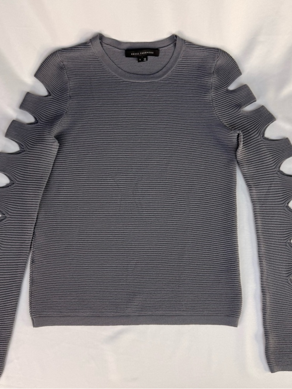 Skull Cashmere Light Gray Ribbed Crewneck Sweater
